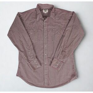 VTG Ruddock Shirts Button Up Mens 35 16 1/2 Red Black Gingham Western Pearl Snap
